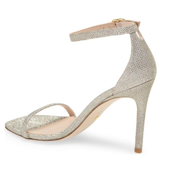 NEW Stuart Weitzman Nudistcurve Shimmery Ankle-Strap Sandals Platino Glitter 10 - Picture 13 of 13